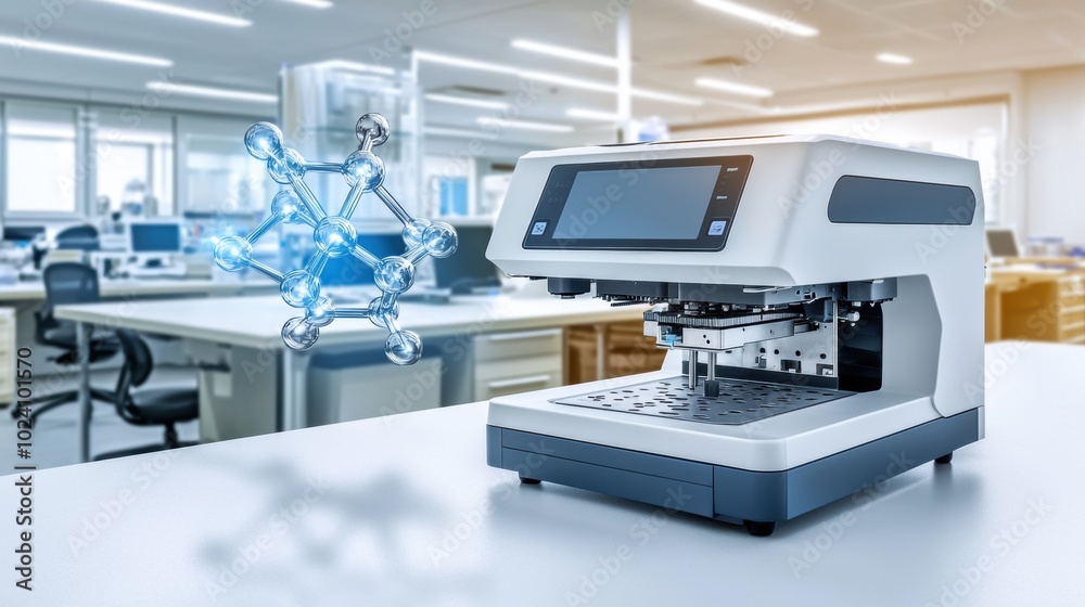 Laboratory Equipment with Molecular Structure Visualized Laboratory Equipment with Molecular Structure Visualized