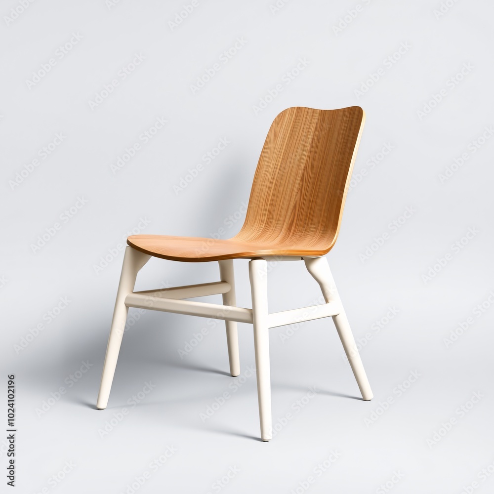 Modern wooden chair with a minimalist design on a light gray background, emphasizing clean lines and simple aesthetics