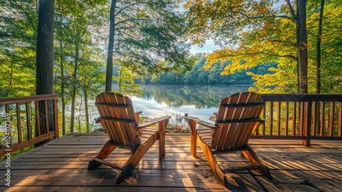 outdoor seating on a deckin the pocono mountains photo