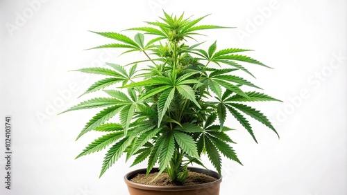 Isolated marijuana plant with no leaves on white background