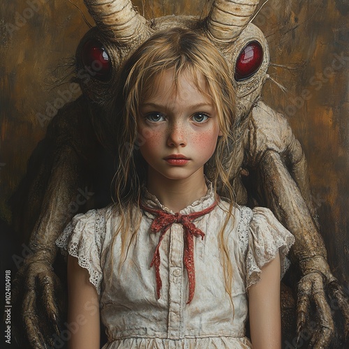 A Young Girl and a Creepy Creature: A Surreal Portrait photo