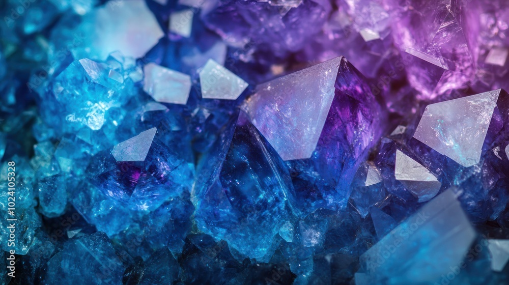 Vibrant blue and purple crystals background, arranged in a tight cluster.