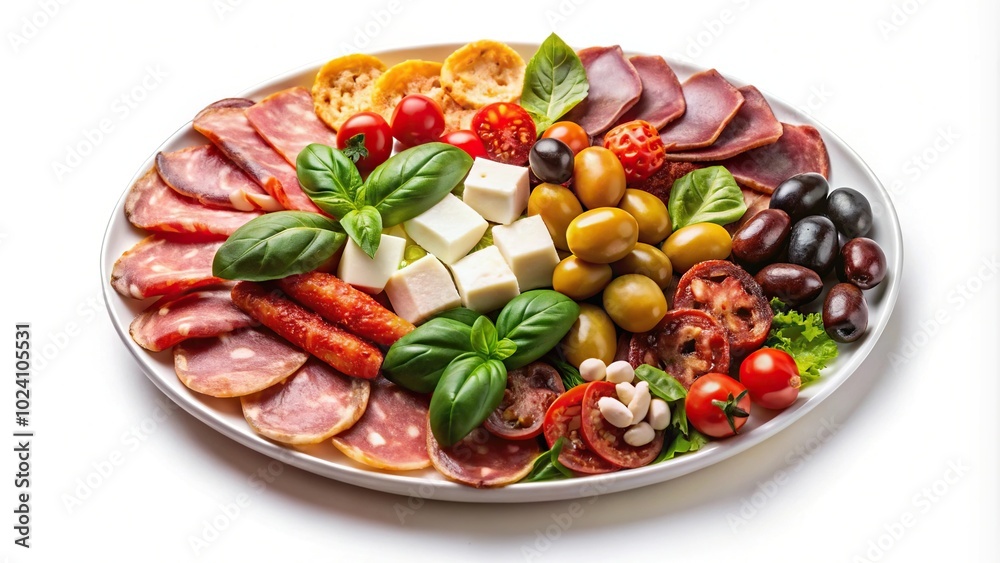 Italian antipasti plate on white background Italian antipasti plate on white background