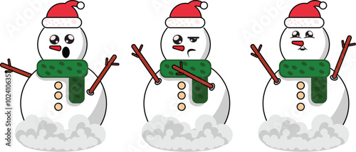 Set of christmas snowmans characterisolated on white background. snowman in different expression stock illustration