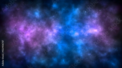 A digital illustration of a cosmic nebula with a blue and pink swirling galaxy of stars.