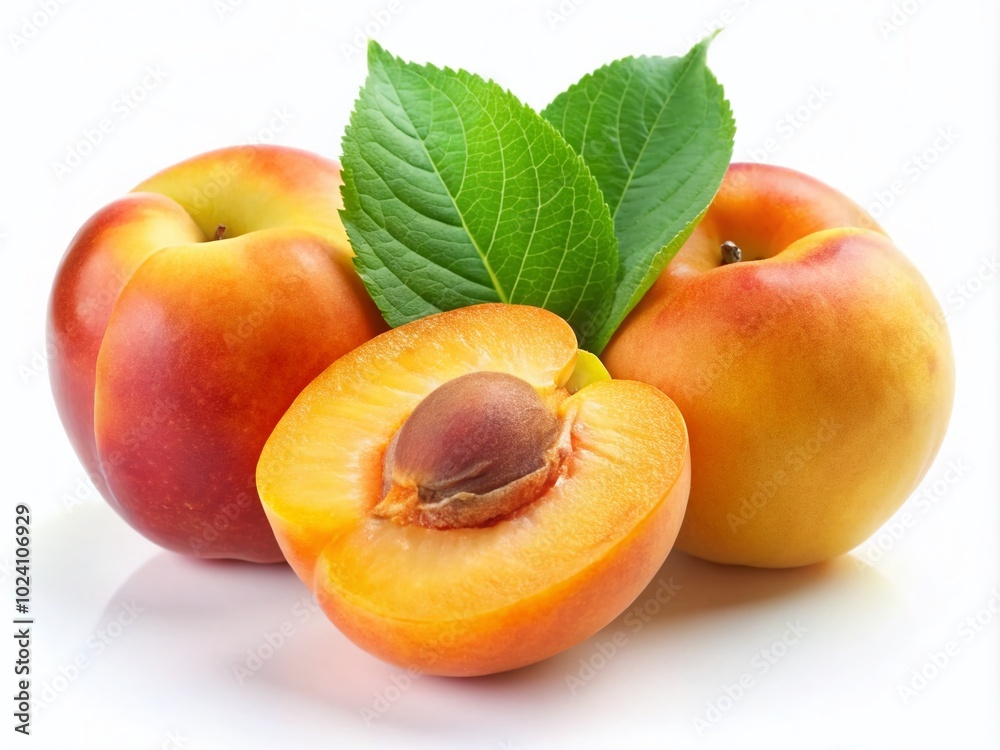 Fresh Apricot Fruit Cut Out on White Background for Delicious Recipes, Healthy Eating, and Summer Desserts Inspiration Fresh Apricot Fruit Cut Out on White Background for Delicious Recipes, Healthy Eating, and Summer Desserts Inspiration