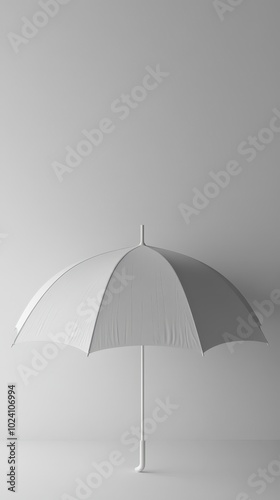 Minimalist white umbrella against a neutral background in soft lighting