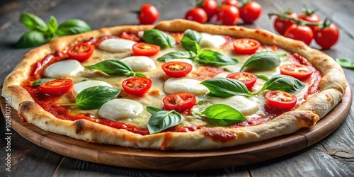 Italian pizza margherita with mozzarella, basil, tomato