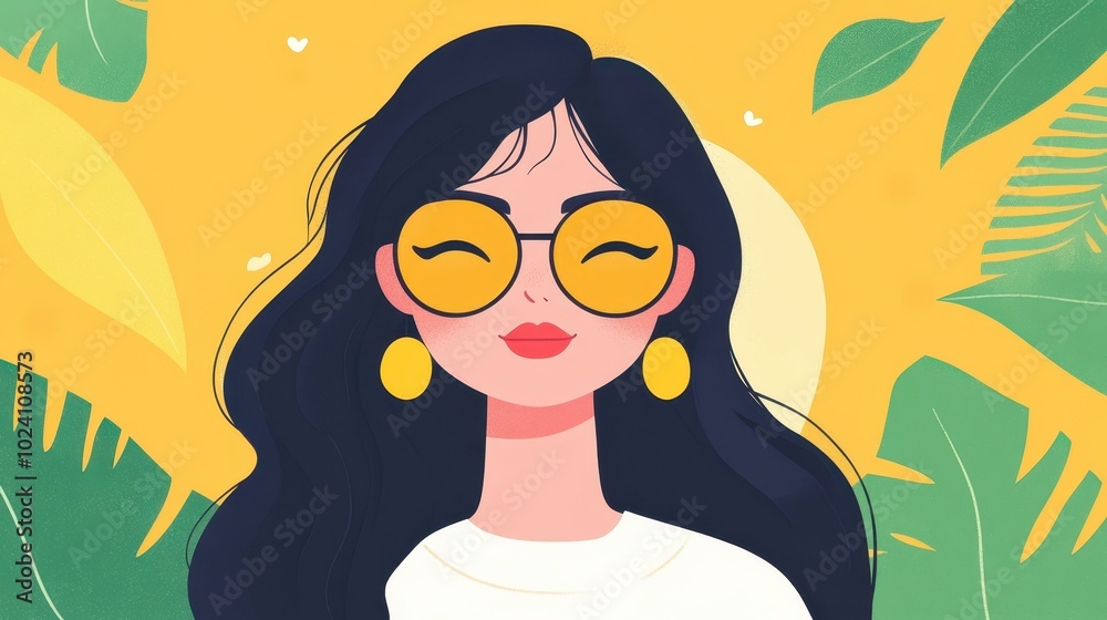 Φωτογραφία A vibrant, cartoonstyle portrait showcasing a young woman, blending modern design with textured details for a unique look