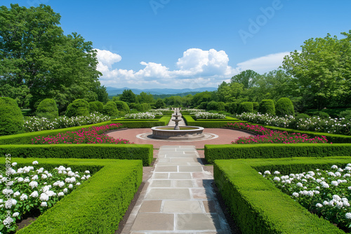 A Beautifully Landscaped Garden Featuring a Maze of Pathways and Flowering Plants