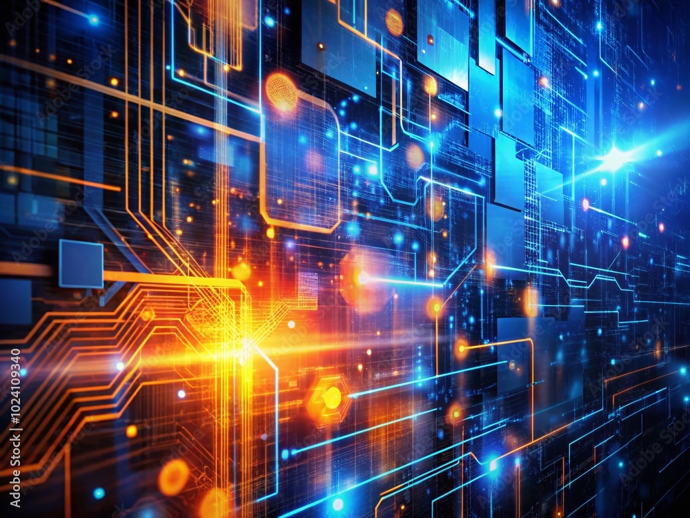 Futuristic Digital Number in Vibrant Blue and Orange Against a High-Tech Background of Data Streams and Technology Futuristic Digital Number in Vibrant Blue and Orange Against a High-Tech Background of Data Streams and Technology