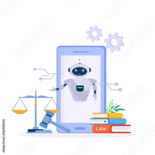 Artificial Intelligence in Law, flat modern design illustration