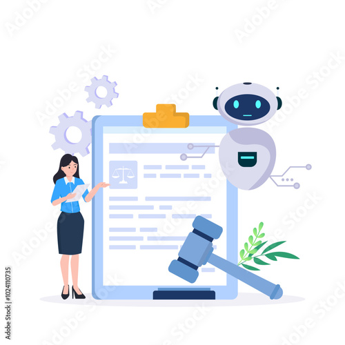 Artificial Intelligence in Law, flat modern design illustration