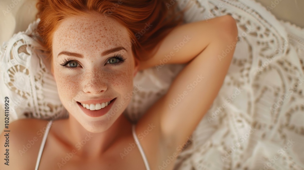 A joyful woman with red hair and freckles beams in the sunlight, capturing the essence of happiness and warmth. A joyful woman with red hair and freckles beams in the sunlight, capturing the essence of happiness and warmth.