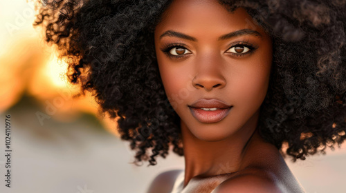 A young woman enjoys the beach during golden hour, basking in the warm glow and serene atmosphere.