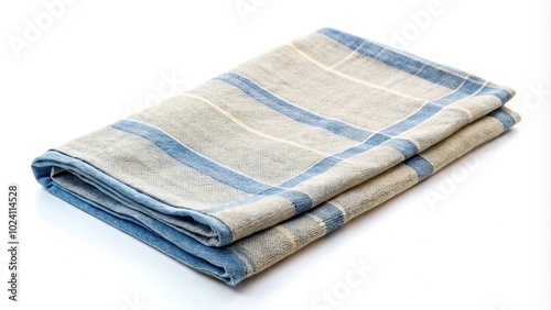 Kitchen towel made of natural blue linen on a white isolated background