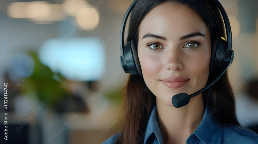 Portrait of a confident and focused female call center agent wearing a headset while consulting with customers to provide professional support telemarketing or advice Portrait of a confident and focused female call center agent wearing a headset while consulting with customers to provide professional support telemarketing or advice