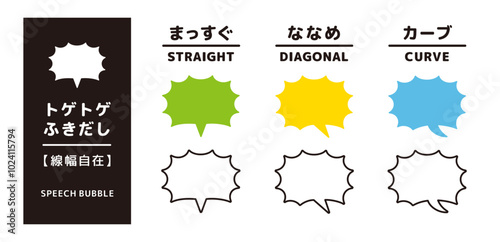 シンプルなトゲトゲのふきだしセット＿しっぽの形状違い＿線幅自在