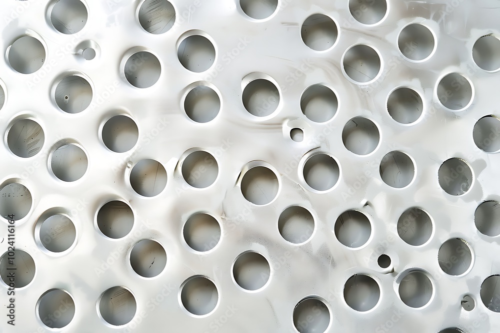 White metal plate with many small circular holes White metal plate with many small circular holes