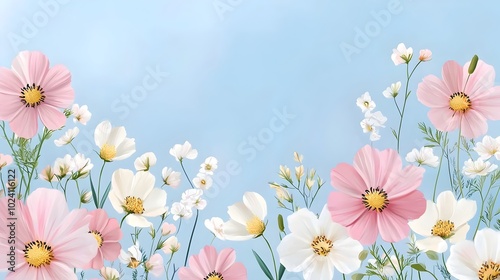 Vibrant meadow flowers in a soft pastel watercolor flat design layout offering a peaceful and nature inspired theme for desktop wallpaper mobile background and other digital or print applications