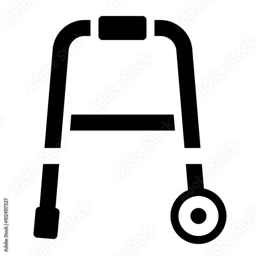 Walker glyph icon representing mobility support and assistance for elderly or disabled people