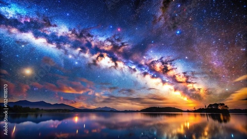 Landscape of the Milky Way Lagoon nebula with the night sky filled with stars