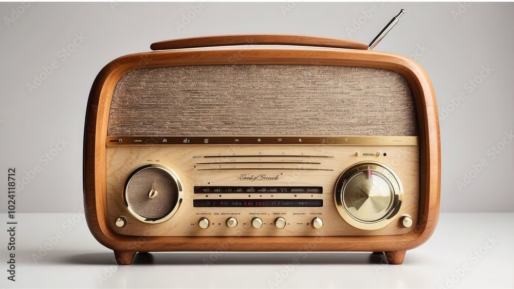 A retro radio with an analog tuner and wooden finish, capturing a nostalgic A retro radio with an analog tuner and wooden finish, capturing a nostalgic