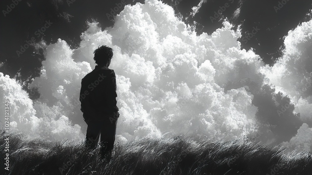 Fototapeta premium Silhouette of a Man Against a Dramatic Sky