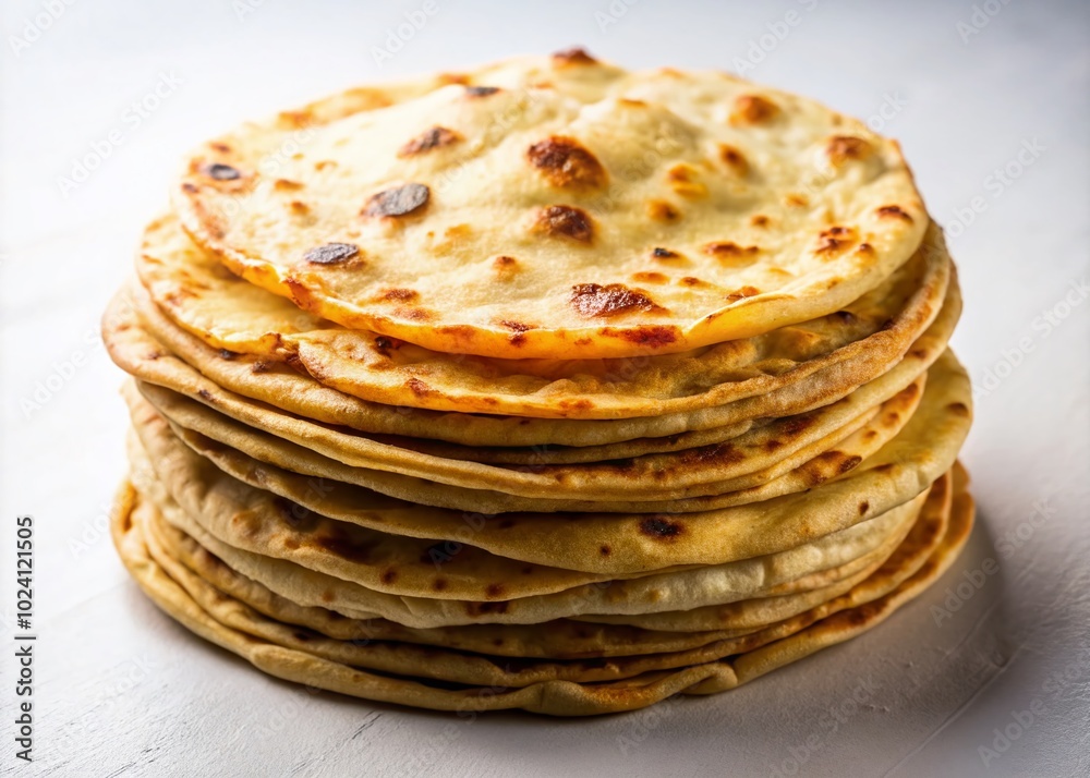 Homemade Roti Chapati Flatbread Freshly Baked on White Background for Food Photography