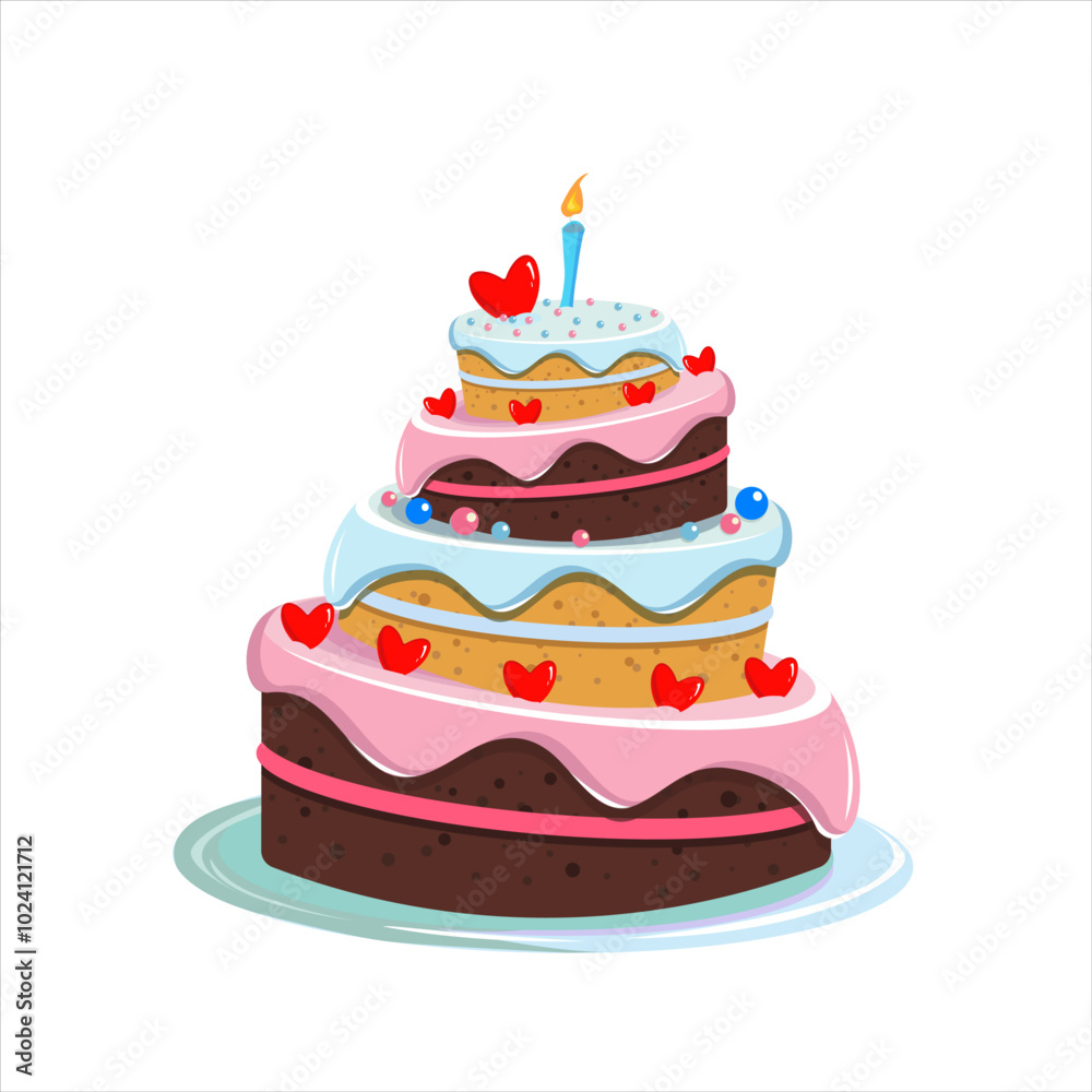 Birthday cake. Surprise party. Dessert. Baby shower. Vector illustration. Food. Pink and blue. Happy birthday. Birthday cake. Surprise party. Dessert. Baby shower. Vector illustration. Food. Pink and blue. Happy birthday.