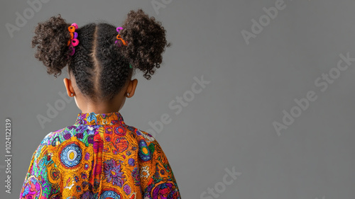 Afro little girl in traditional kaftan cloth made from luxury fabric