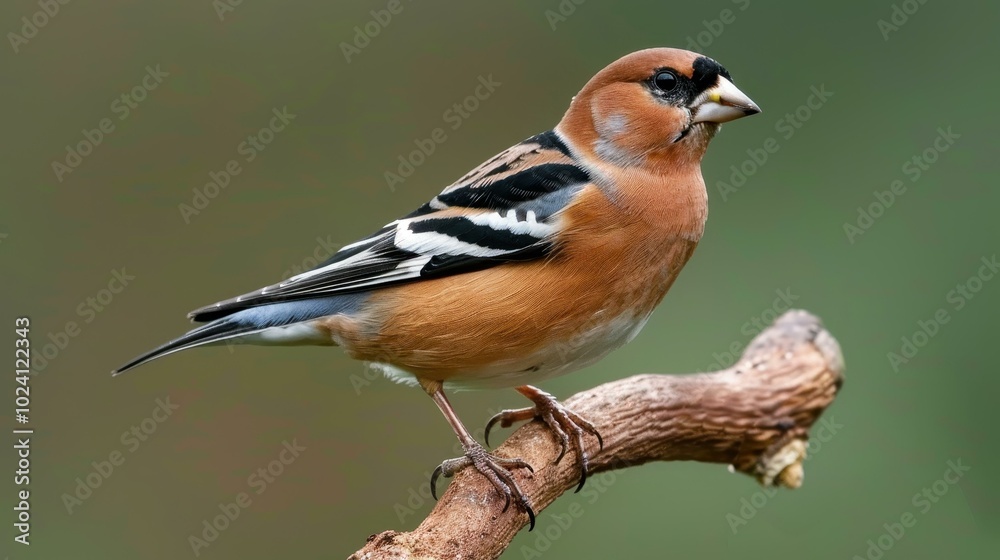 A common chaffinch perched on a branch, surrounded by vibrant spring greens, showcasing its natural beauty. A common chaffinch perched on a branch, surrounded by vibrant spring greens, showcasing its natural beauty.