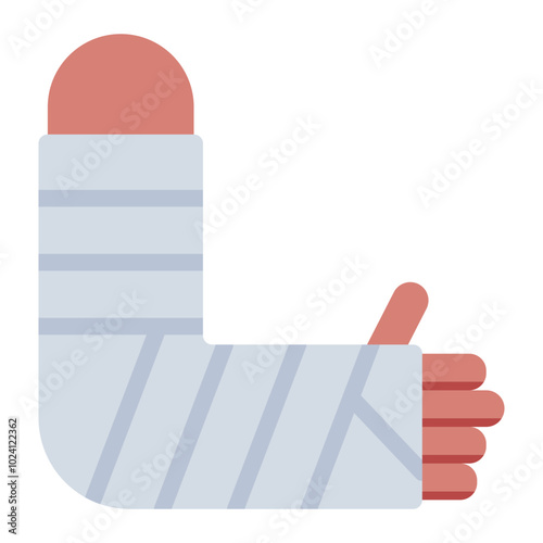 Hand cast flat icon representing bone support and fracture treatment in orthopedic care