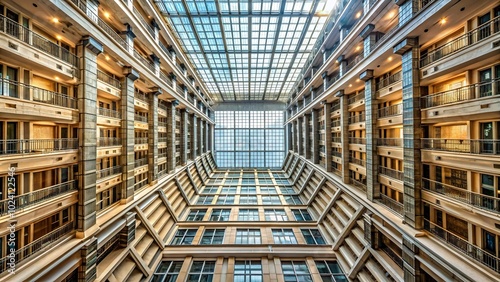 Large modern building with skylight and multiple floors