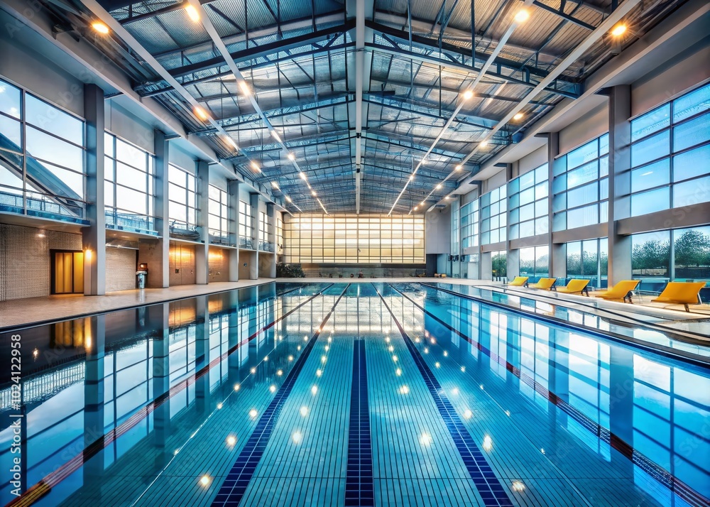 Indoor Swimming Pool Stadium with Panoramic Views and Modern Architecture Indoor Swimming Pool Stadium with Panoramic Views and Modern Architecture
