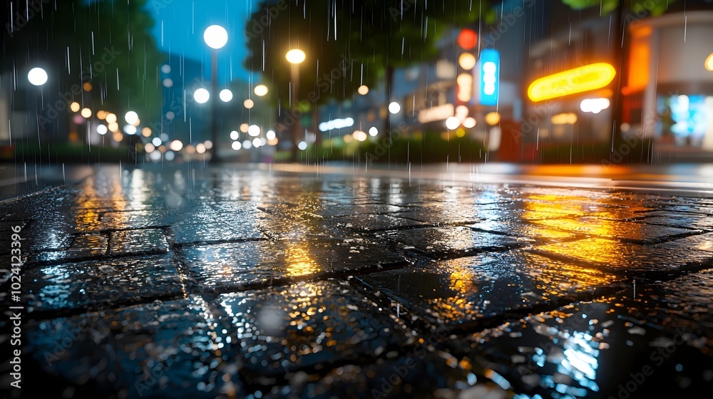 A captivating night scene of a bustling city square where the neon lights are reflected on the glistening wet pavement creating a futuristic and dynamic atmosphere A captivating night scene of a bustling city square where the neon lights are reflected on the glistening wet pavement creating a futuristic and dynamic atmosphere