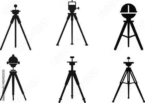 Set of Tripod silhouette vector isolated on white background