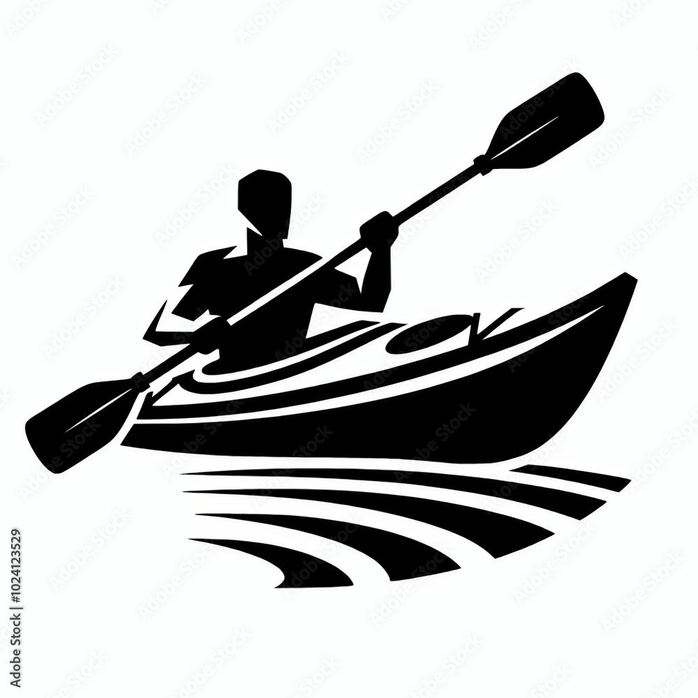 Man paddling on a kayak symbol logo icon black vector silhouette illustration Man paddling on a kayak symbol logo icon black vector silhouette illustration