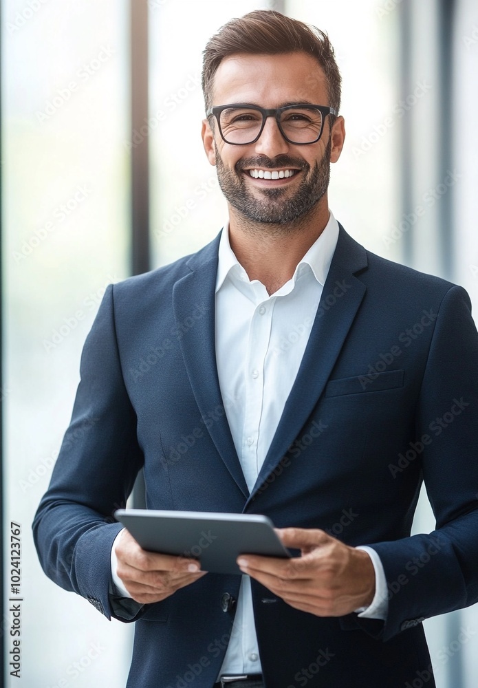 Confident Businessman Using Tablet Computer in Modern Office Confident Businessman Using Tablet Computer in Modern Office