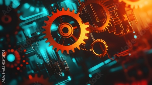 Vibrant Scene of Rotating Intertwined Gears
