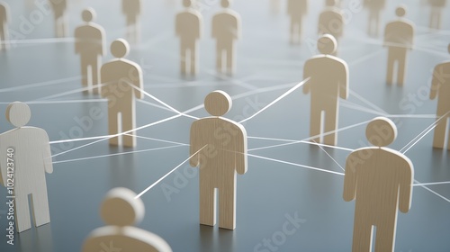 Wooden Figures Connected by Strings Forming Intricate Patterns