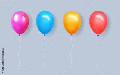Colorful Realistic Balloons on Gray Background