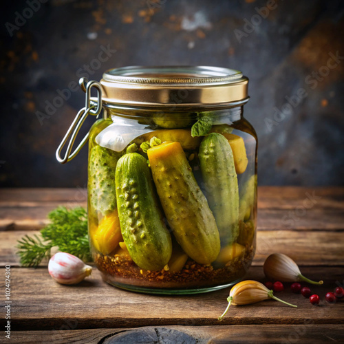 pickled cucumbers in glass jar