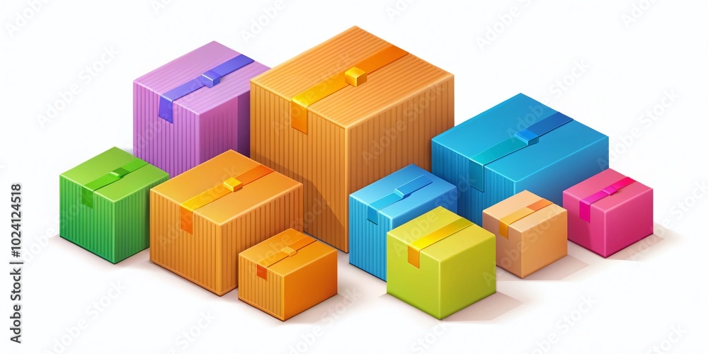 Isometric Vector Icon Illustration of Different Sized Boxes for E-commerce and Packaging Design Concepts