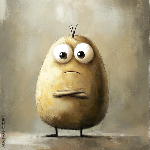 potato eyes frown grey background worry serious cartoon bugbear baleful young mashed potatoes sad quiet disdain photo