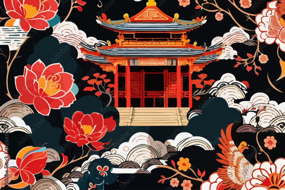illustration background on chine culture pattern