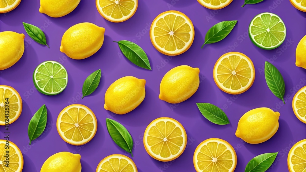 Lemons Vector Repeat Pattern Design on Purple Background for Fresh and Vibrant Graphics and Creative Projects Lemons Vector Repeat Pattern Design on Purple Background for Fresh and Vibrant Graphics and Creative Projects