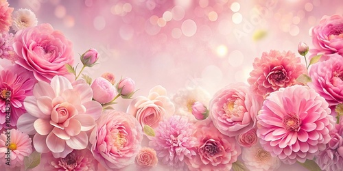 layers of pink flowers, vintage theme, horizontal presentation, aerial view