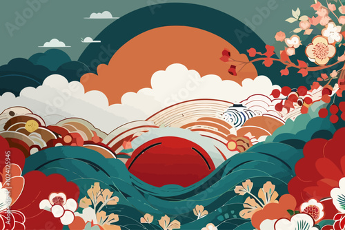 illustration background on japan culture pattern