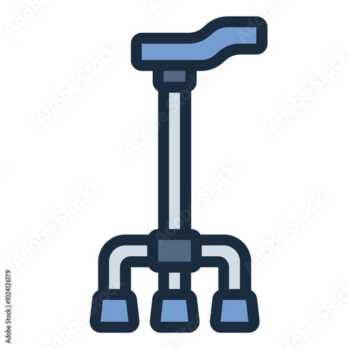 Walking cane filled line icon used for mobility support and balance for elderly or disabled individuals